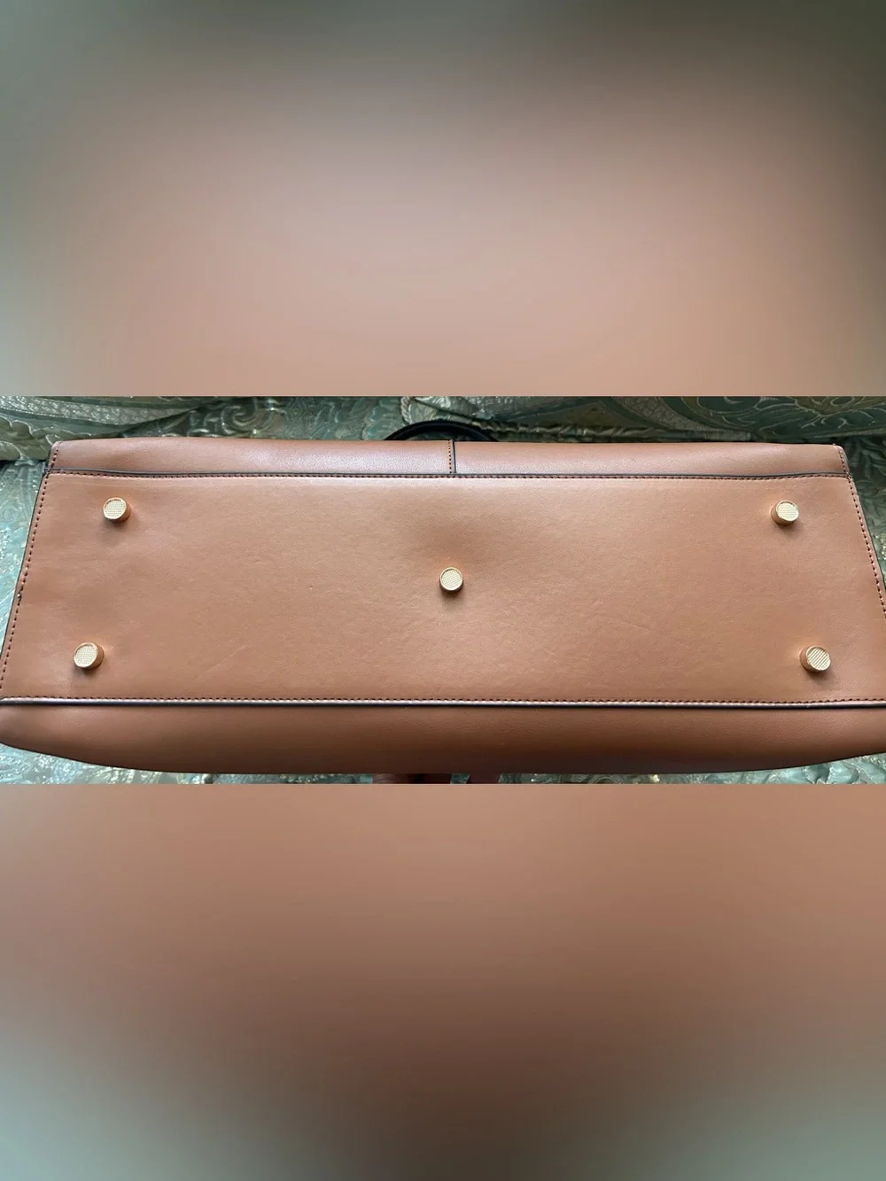 Bostanten Brown Leather Tote Bag with Black Handles without the shoulder strap